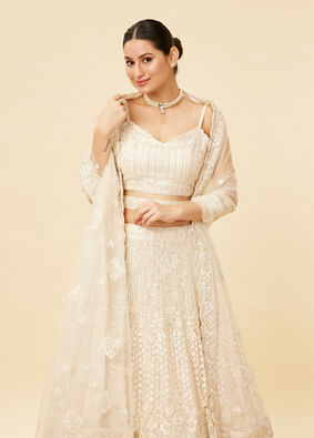 Ivory Cream Rhinestone and Sitara Embroidered Bridal Lehenga image number 2